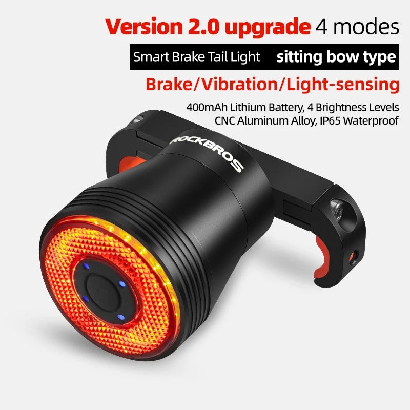 ROCKBROS Smart Ultra Bright Bike Tail Light USB Rechargeable IPX6 Waterproof